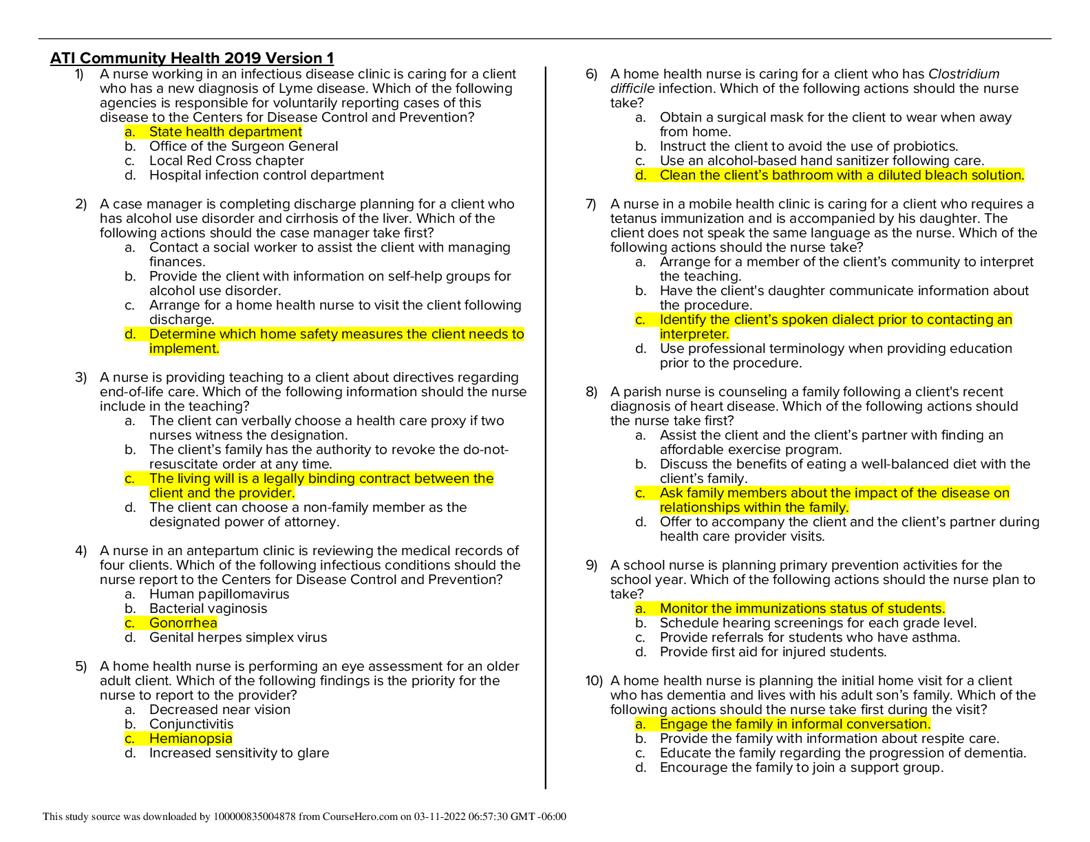 Preview image for ATI Community Health 2019 Version 1 (GRADEDA A+)
